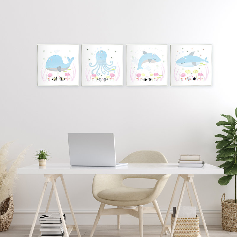 Ensemble de 4 plaques murales Floral Baby Sea Creatures, design par Carla Daly