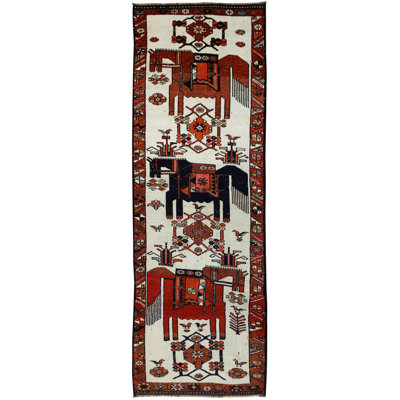 Tapis unique ivoire / orange / rouge / bleu marine de 3 pi 11 po x 12 pi 1 po pictural Herki