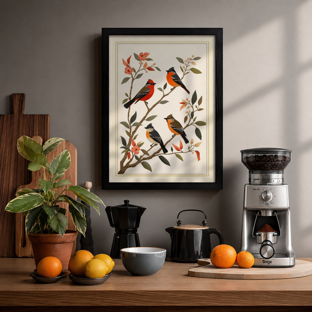 Songbirds Among Blossoms Botanical - Framed Print