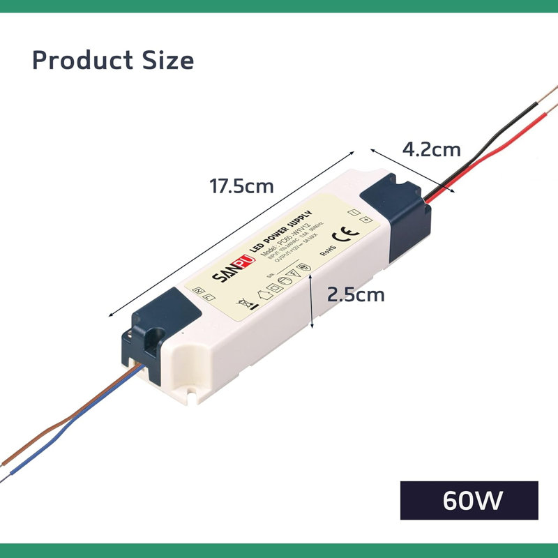 Constant Voltage LED Driver Transformer, 240V AC to 12V DC Power Supply Adapter for LED Strip Lights and Low Voltage Applications