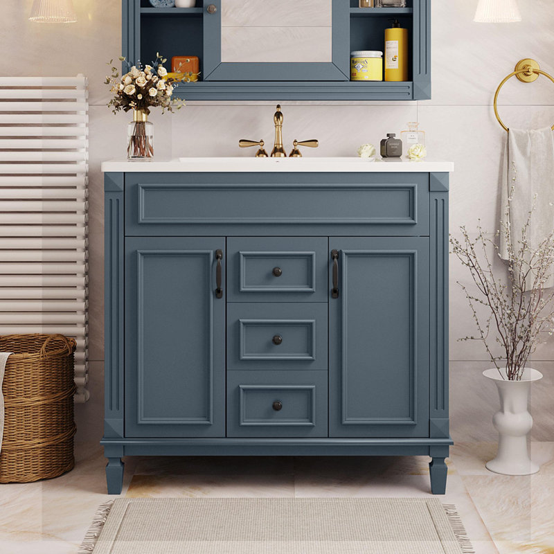 Meuble-lavabo 36 po avec lavabo supérieur, Noir, Bleu