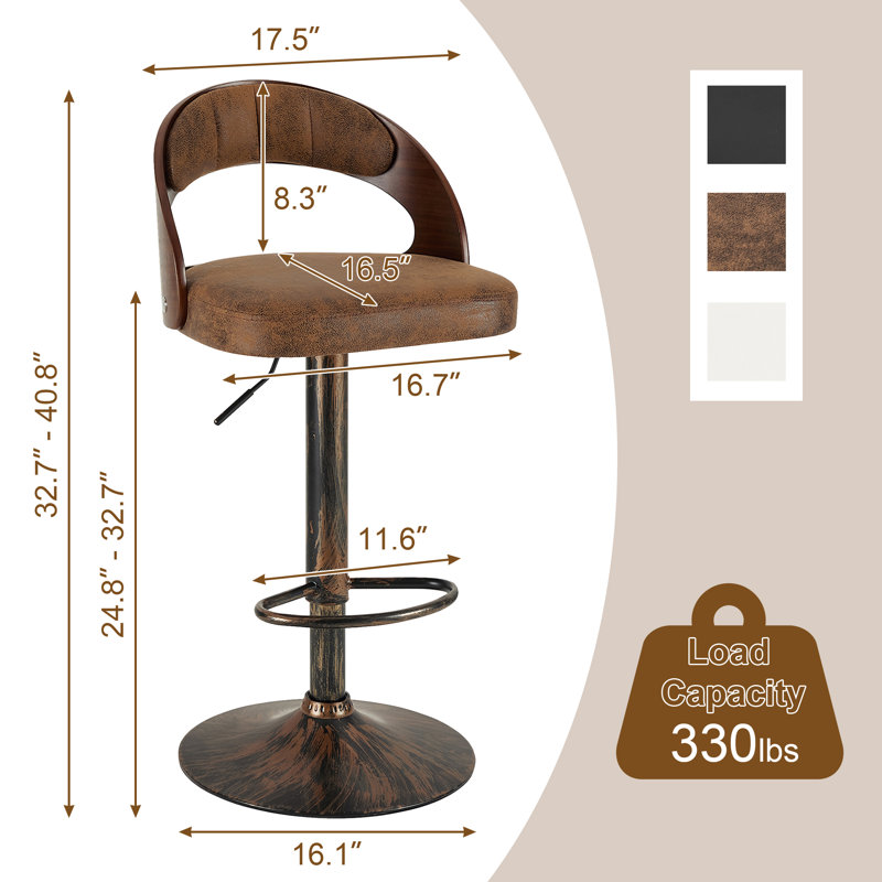  Ensemble de 2 tabourets de bar réglables en hauteur George, Brun