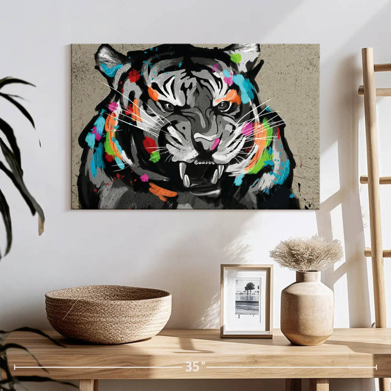 Tigre Brampt, férocité, couleur abstraite, H 16 po x l 24 po