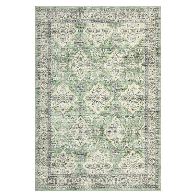 Machine Washable Rug with Rubber Backing for Living Room Oriental Non-Slip Dining Room Rug Easy-Cleaning Floor Carpet for Bedroom Office Playroom