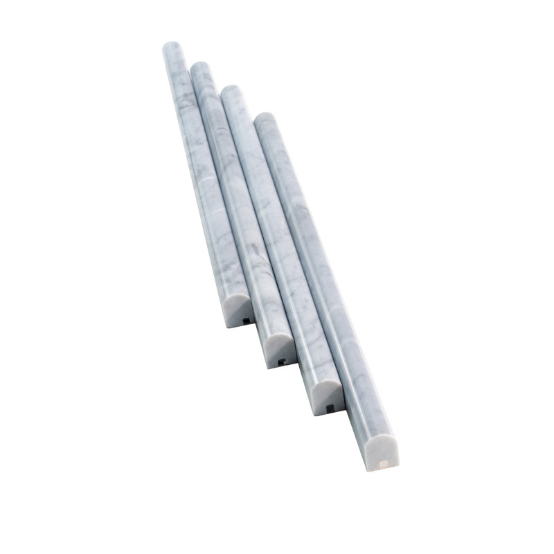 12 x 0.6 Bianco Carrara Marble Polished Pencil Liner Tile Trim, gris