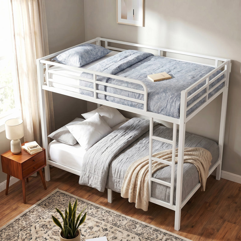 Heavy-Duty Metal Bunk Bed with Safety Guardrails, Built-In Ladder, Noise-Free Slats & Under-Bed Storage, Twin XL Over Twin XL