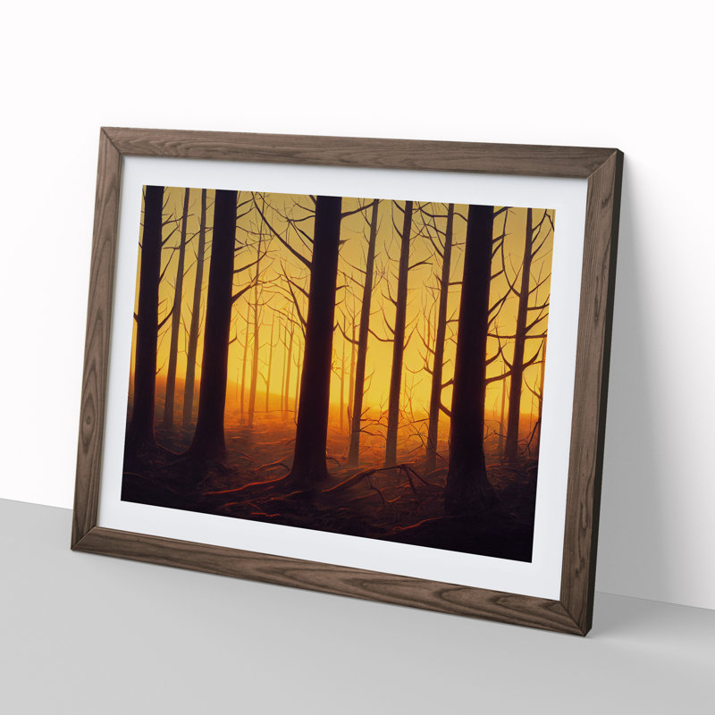 Summer Forest Sunset Vol.3 - Single Picture Frame Painting, 34cm H x 46cm W x 2cm D, Walnut