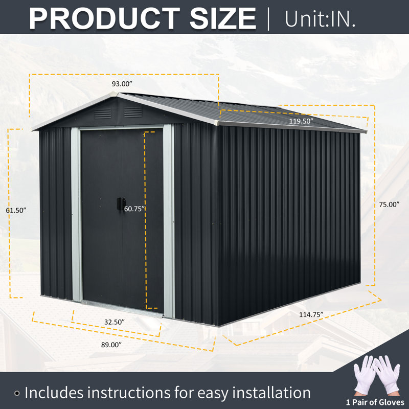 8x10 Metal Outdoor Storage Shed Black