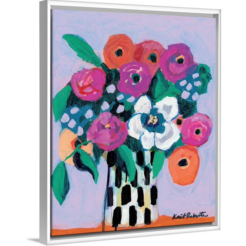 « Bouquet on Lilac » par Kait Roberts, reproduction d’art sur toile, Cadre blanc, H 22 po x l 18 po x P 1,75 po