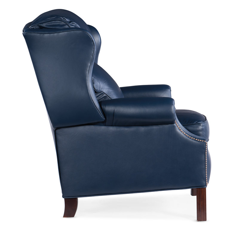 Chippendale Recliner, Central Park Blue Genuine Leather