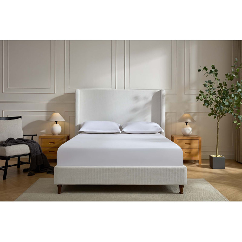 Grand lit tapissier Harper, sans sommier tapissier, Blanc, crème
