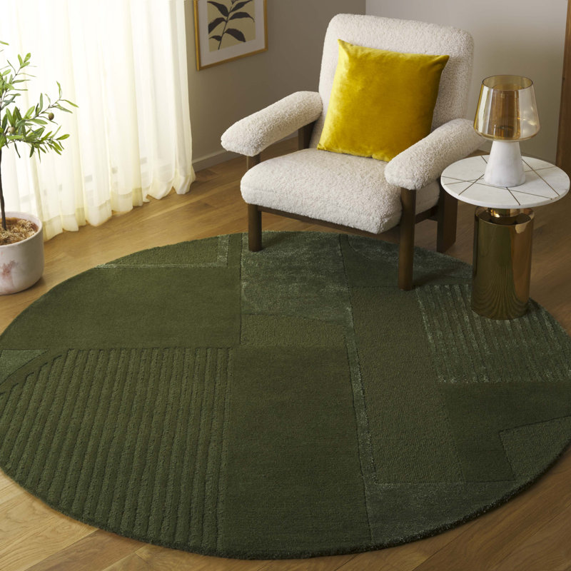 Mesmer Hand Tufted Wool, Viscose, Cotton Geometric Rug, Round 6'