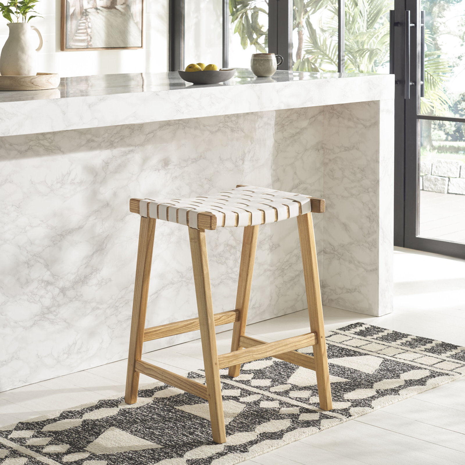 Alston Bar and Counter Stool, Natural, Counter Stool (26.77” Seat Height), White