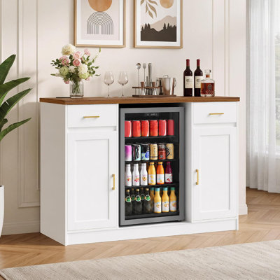 Coffee Bar Cabinet with Fridge Space and Charging Station