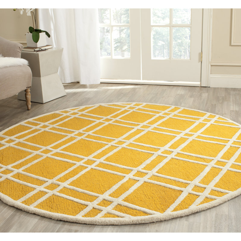 Deedgra Hand Tufted Wool Geometric Rug, Round 6'