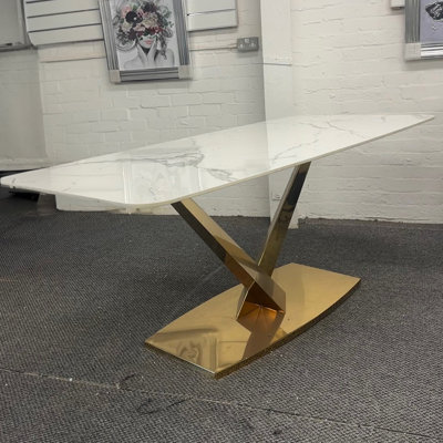 Stone Top Metal Base Dining Table