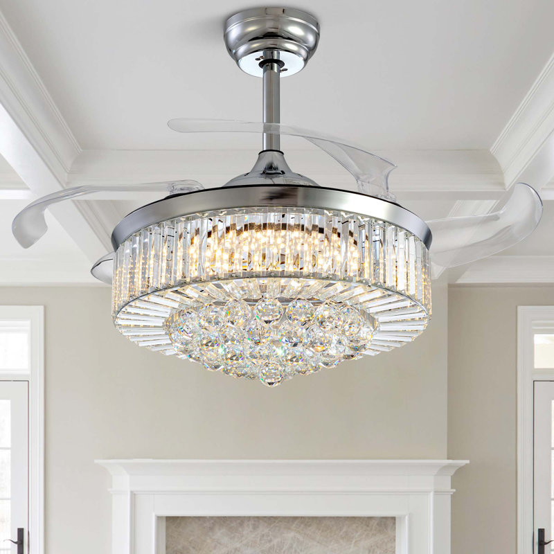Ventilateur de plafond en cristal à intensité variable avec lumières DEL et télécommande Presnell, 48"