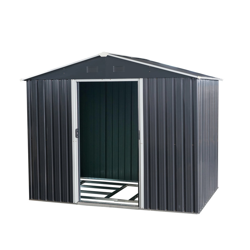 Remise de rangement extérieure en métal 8 pi x 6 pi avec base en métal, noir