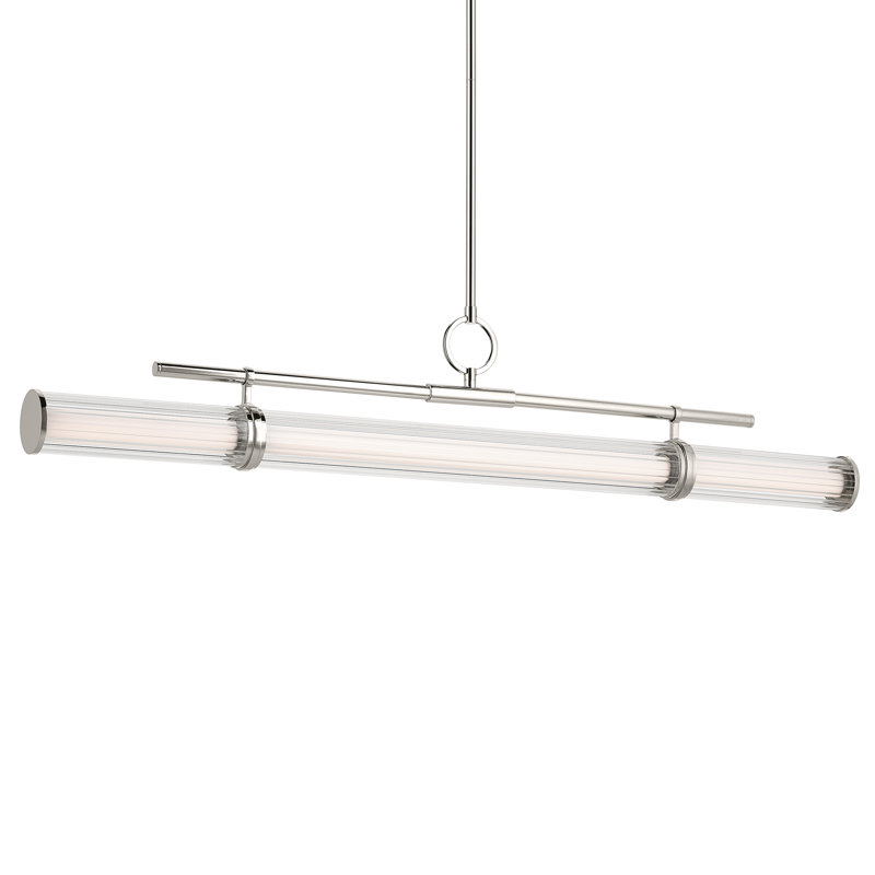 Lustre linéaire à DEL 1 lumière avec verre cannelé transparent, H 9,5 po x l 8 po x P 48,25 po, Nickel poli