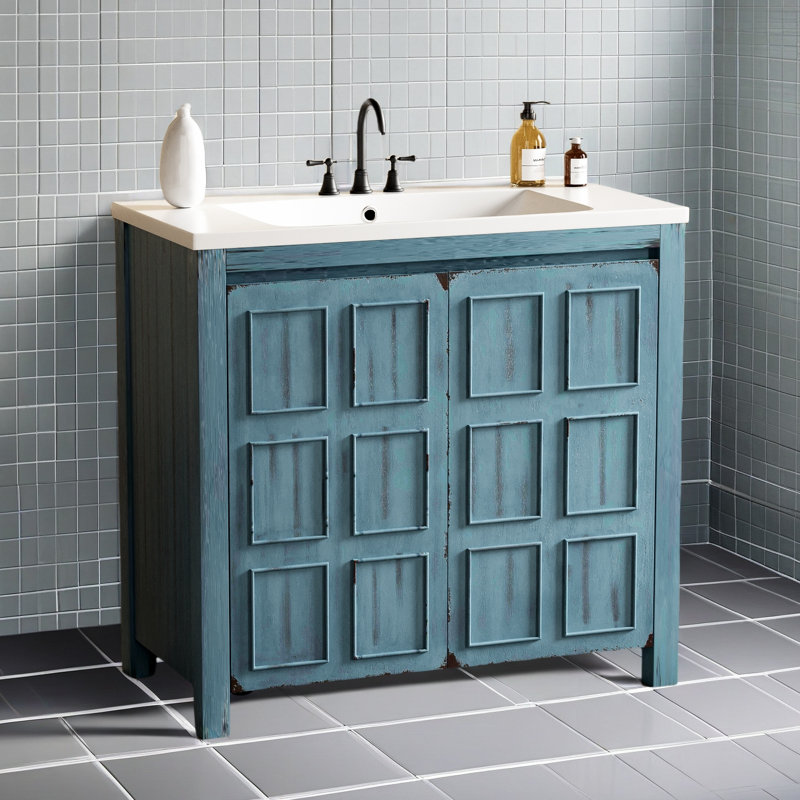 Meuble-lavabo 36 po avec tablettes réglables, Bleu