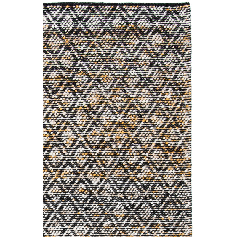 Tapis en laine / coton tissé à la main Natura en noir / jaune / ivoire, Rectangle 3 pi x 5 pi