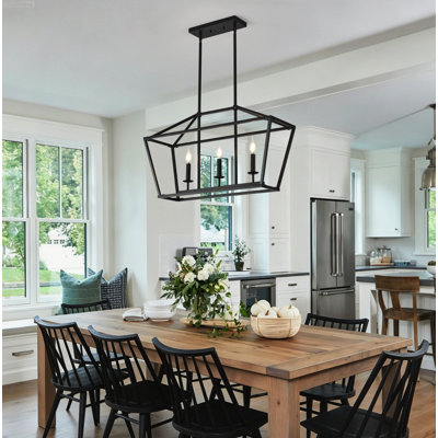 Lustre de salle à manger à 3 lumières de style maison de campagne linéaire industriel avec tige réglable à hauteur réglable noir mat