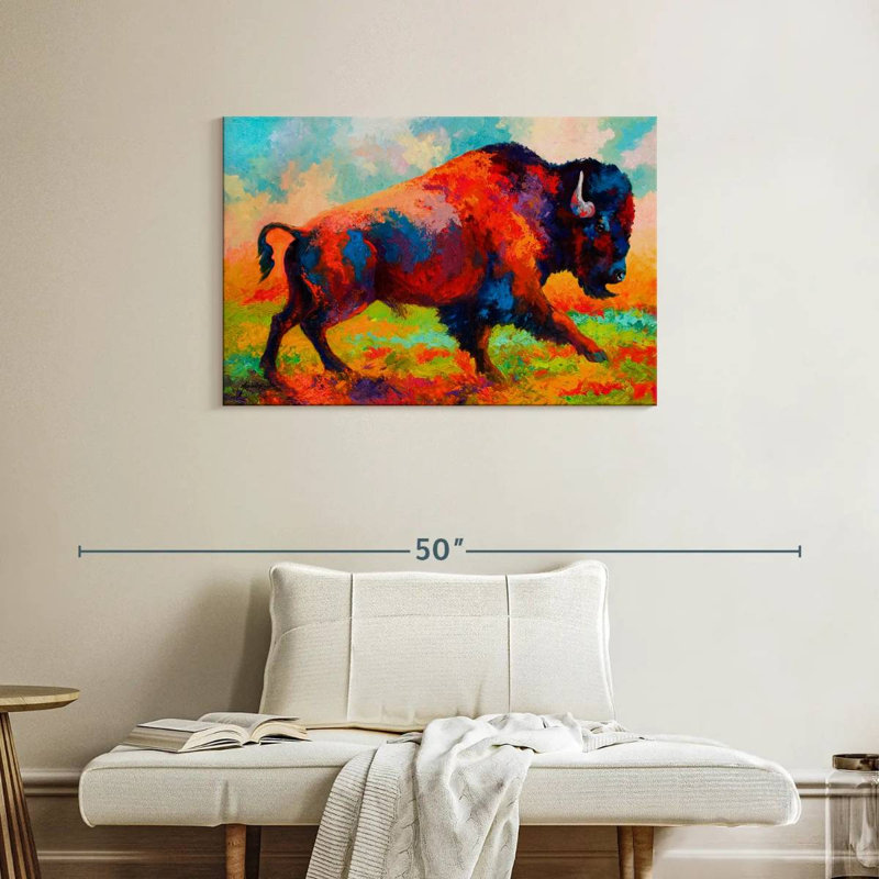 Bison de Brampt qui court en courant, H 24 po x l 36 po
