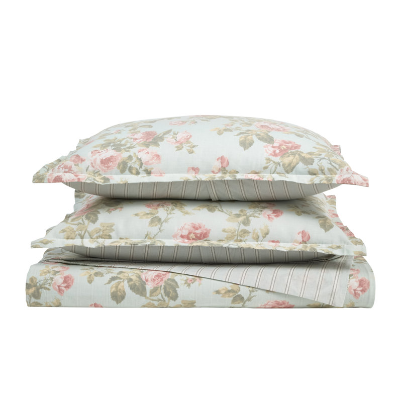 Madelynn Full/Queen Blue Cotton Floral Bedspread Cover Set