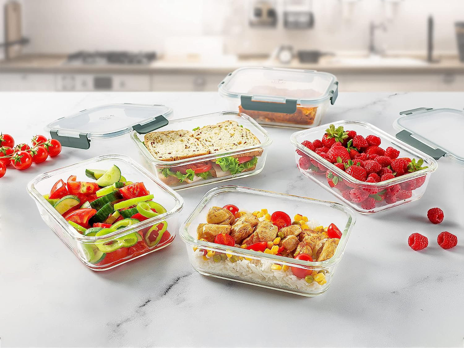 8 Pack Glass Food Storage Containers with Lids, Vtopmart Glass Meal Pr