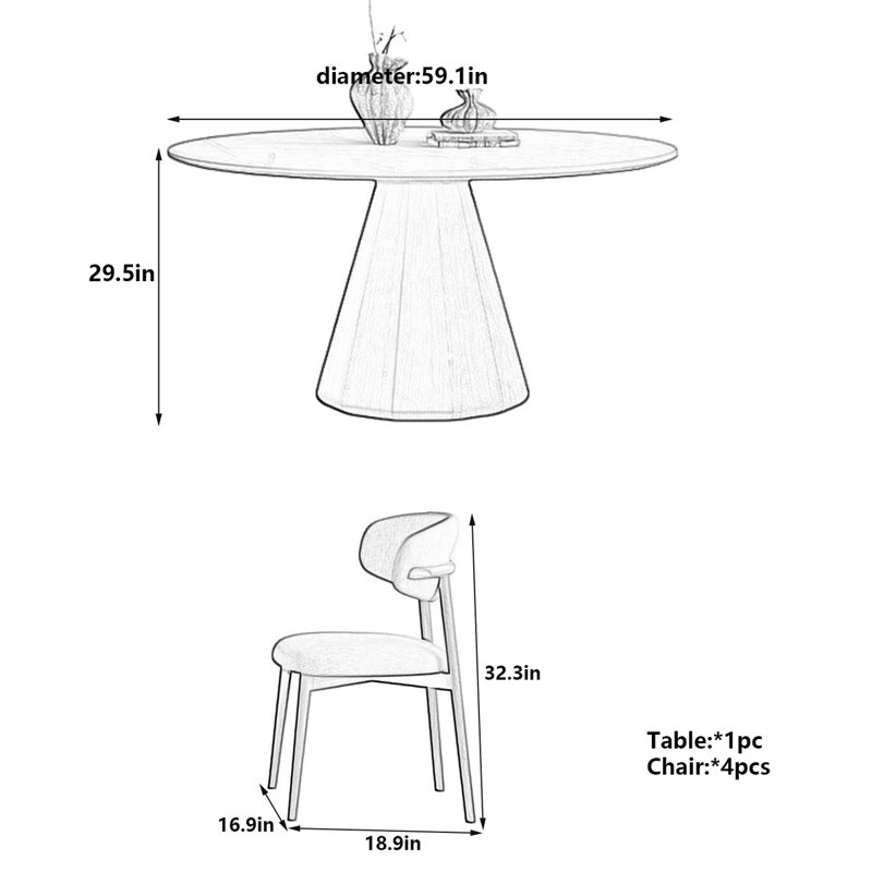 Table de salle à manger Modern, H 29,5 po x L 59,1 po x l 59,1 po