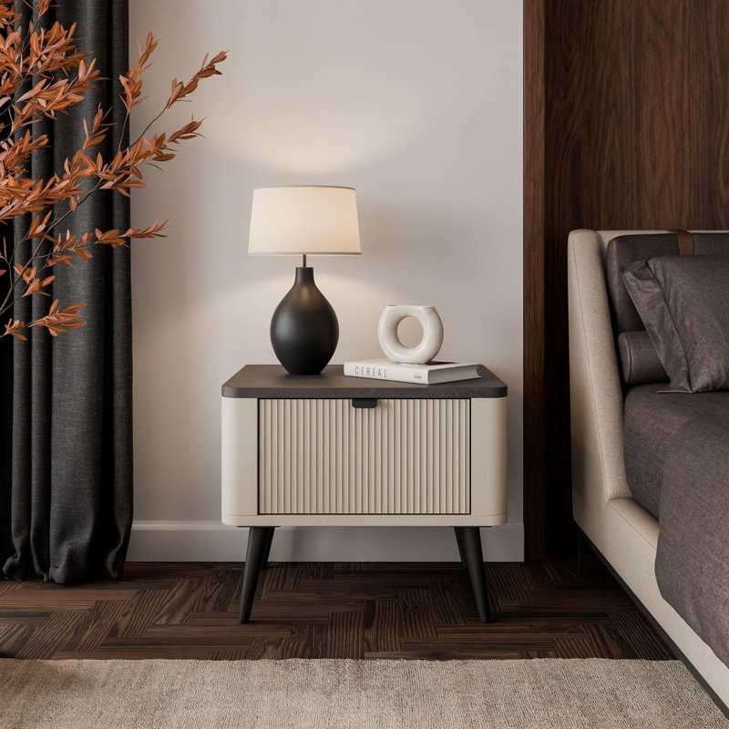 50cm W Manufactured Wood Bedside Table, cashmere / grey stone