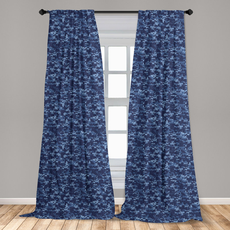 Camouflage Semi-Sheer Rod Pocket Curtain Panels, 28" x 95", Dark Blue