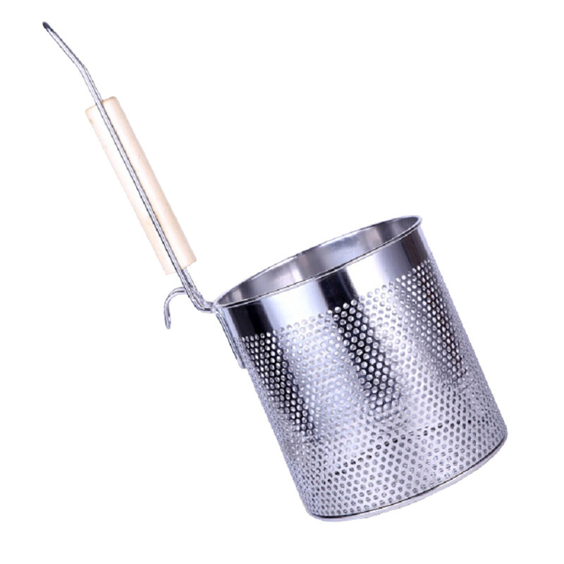 5" x 5 1/4" Stainless Steel Pasta Strainer/Blanching Basket with Wood Handle