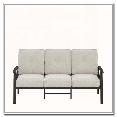 70 All-Weather Metal 3-Seat Patio Sofa with Beige Cushions
