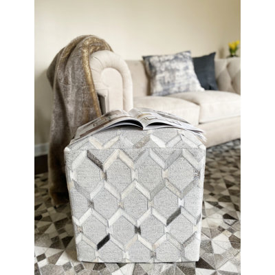 Golla 18" Wide Genuine Leather Square Geometric Pouf Ottoman by Wrought Studio
