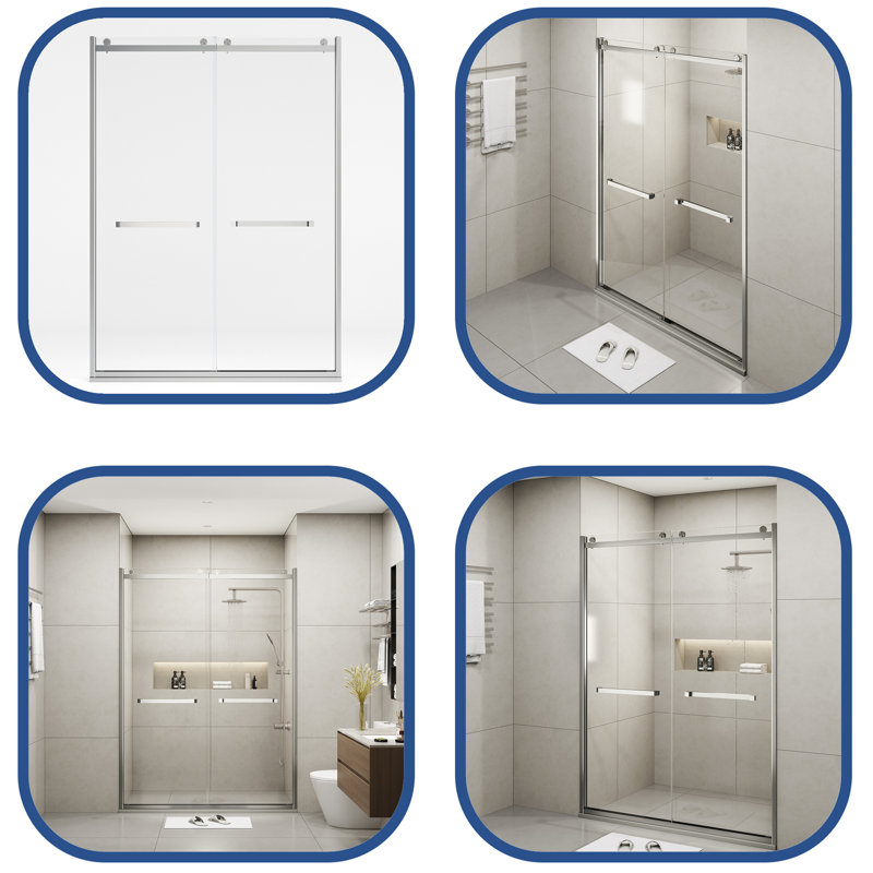 60'' x 76'' Frameless Double Sliding Glass Shower Door in Brushed Nickel