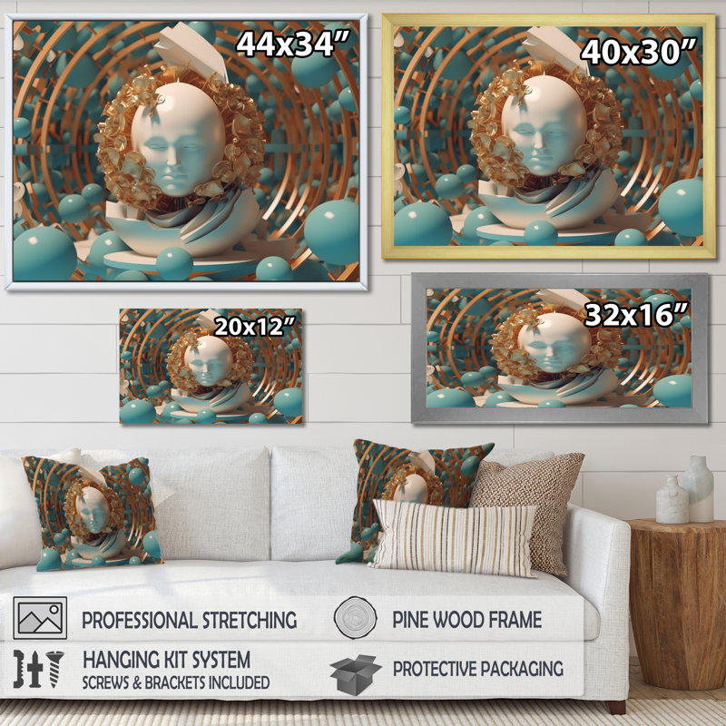 «Turquoise Sci-Fi Portrait of Futuristic Man» sur toile, H 16 po x l 32 po x P 1 po, Cadre simple argenté