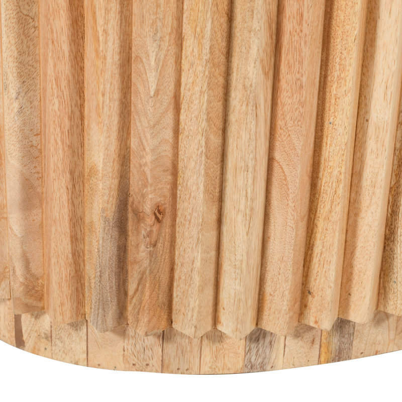Table basse Muna, plateau ovale de 36 pouces, bois de manguier fabriqué à la main, base en roseau avec rangement caché, brun naturel