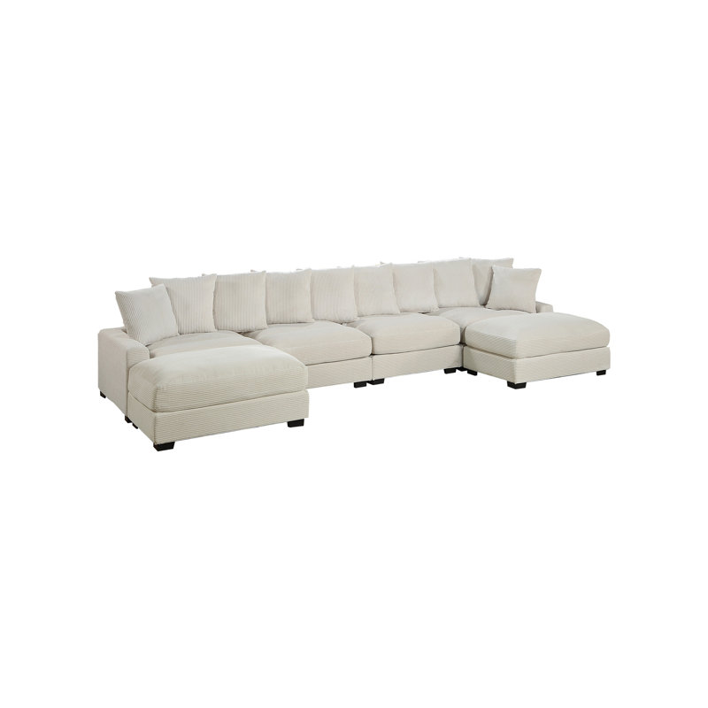 Ensemble de canapé modulaire contemporain en velours côtelé 6 pièces LAF et RAF beige 2 pièces