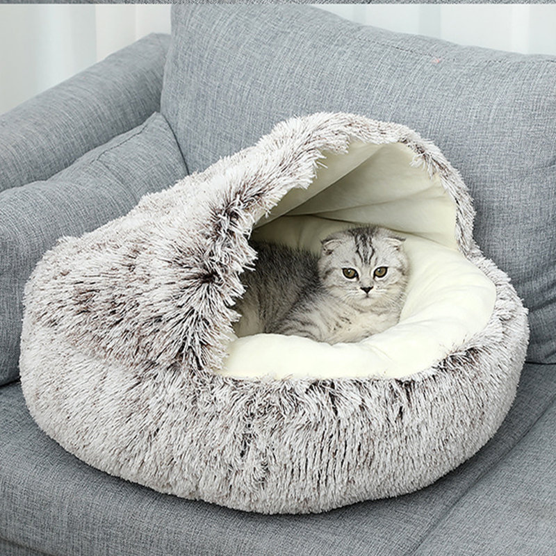 Lit pour chat d'hiver chaud et moelleux, Moyen (L 19,6 po x l 6 po), Brun
