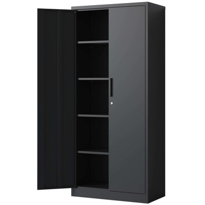 Grande armoire de rangement en acier noir de 72 pouces, 4 tablettes réglables et une serrure à 3 points, idéale pour l'entrepôt de garage, une armoire à finition rouille avec tablettes, un rangement verrouillé et un atelier adapté