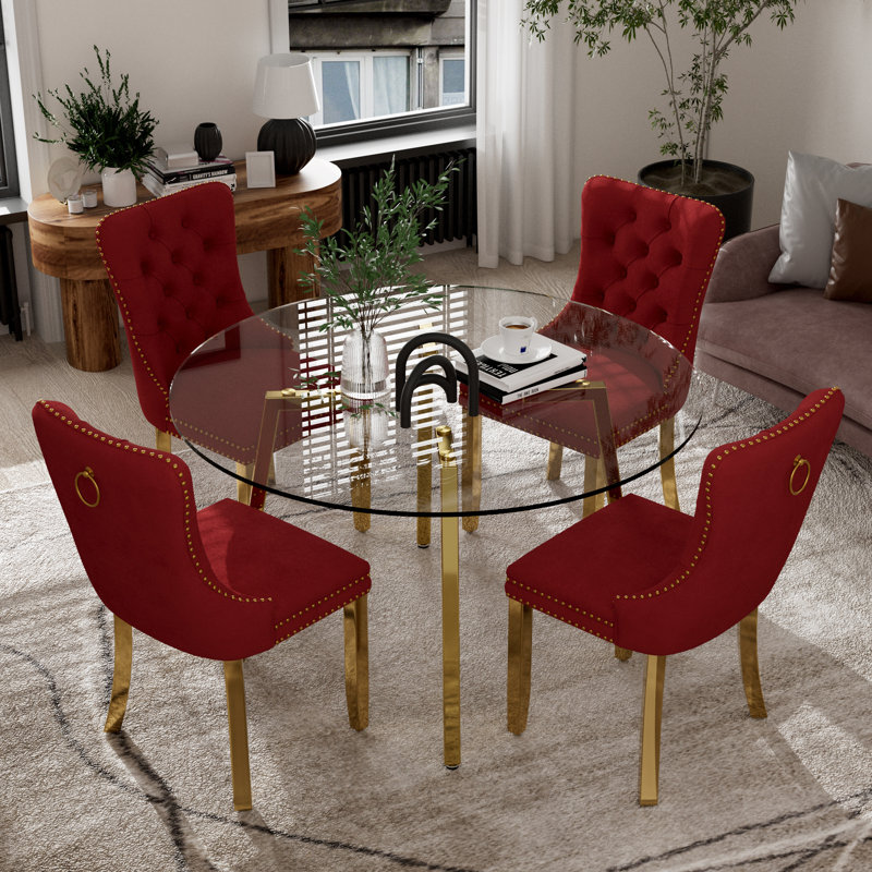 Ensemble de table de salle à manger 5 pièces, Bourgogne, Doré, H 29,5 po x L 42 po x l 42 po