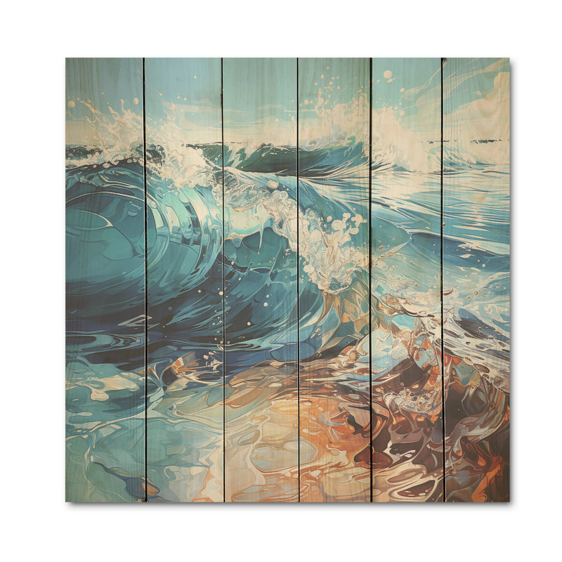 «Ocean Charm», art liquide sur bois de pin naturel, H 25 po x l 25 po