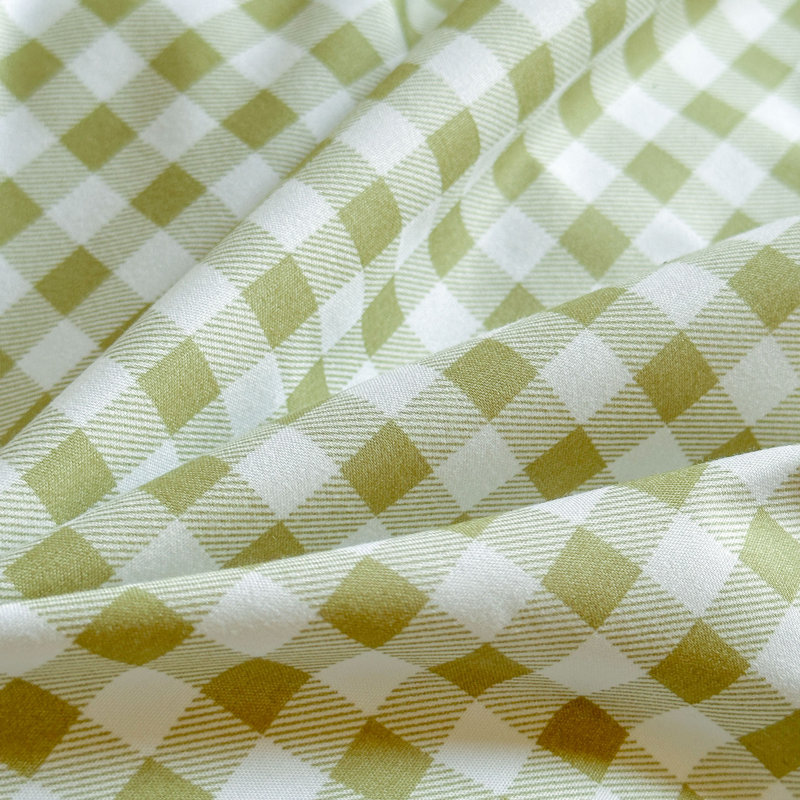 Ensemble d'édredon en microfibre prélavée Gingham, Édredon très grand et 2 taies d'oreiller, Vichy écossais vert