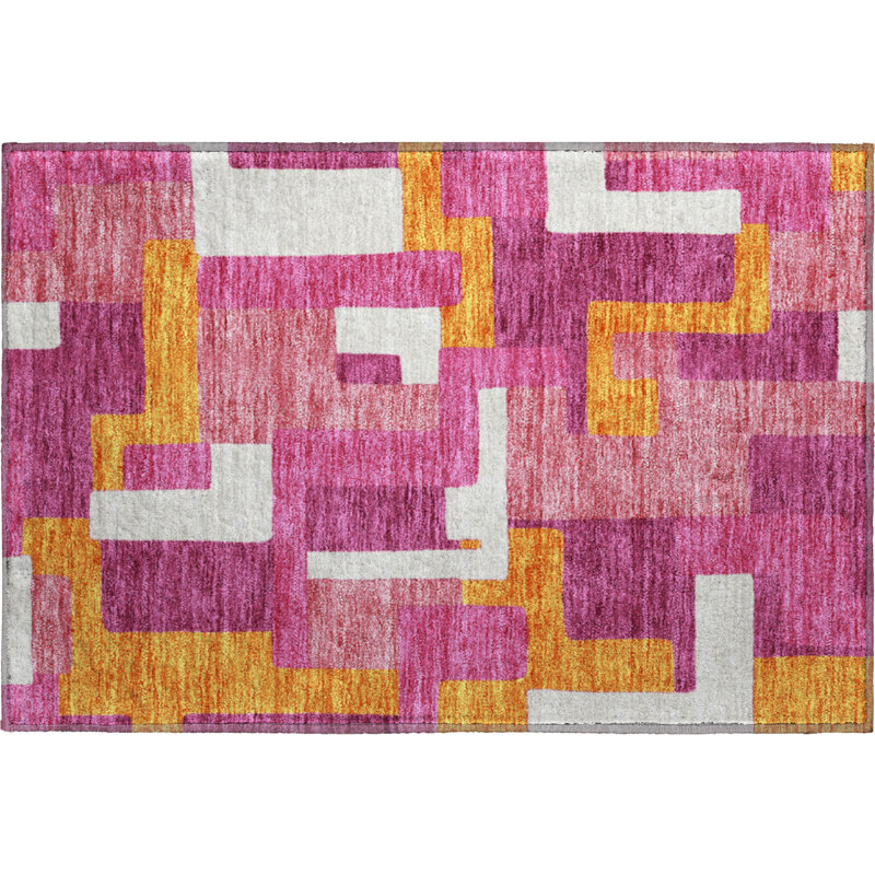 Premium Machine Washable Prisco Pink Rug, Rectangle 1'8" x 2'6"