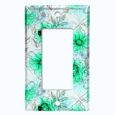 Metal Light Switch Plate Outlet Cover (Watercolor Flowers Green - Single Rocker)