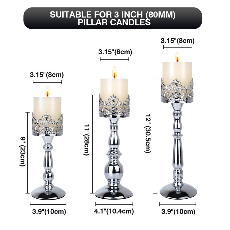 Gothic Candle Stand Set, Silver