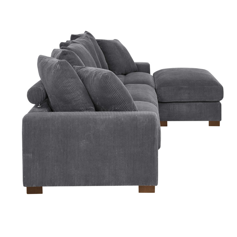 Xandar Corduroy Sofa, Gray, 4, 34" H x 122" W x 67.5" D