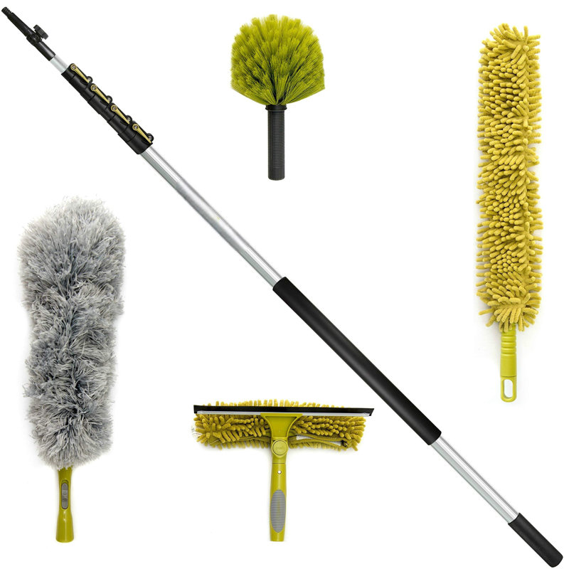 Cleaning Kit And Window Washing Kit With 6-24 Ft Telescoping Extension Pole (30+ Ft Reach, Window Squeegee Tool & Microfiber Duster For High Ceilings