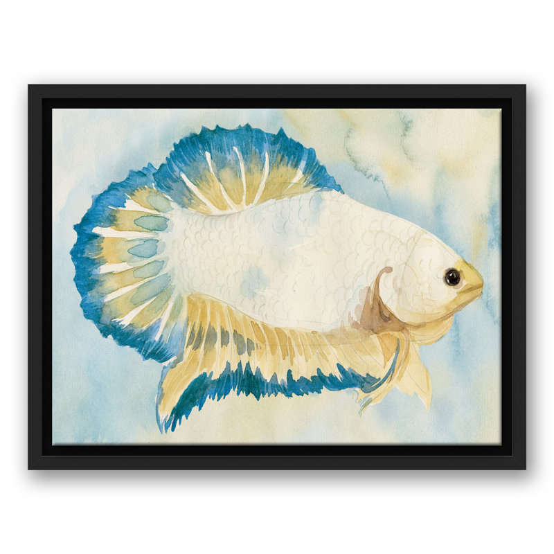 " White And Blue Fish ", 13.75" H x 17.75" W x 1.75" D, Black Floater Frame
